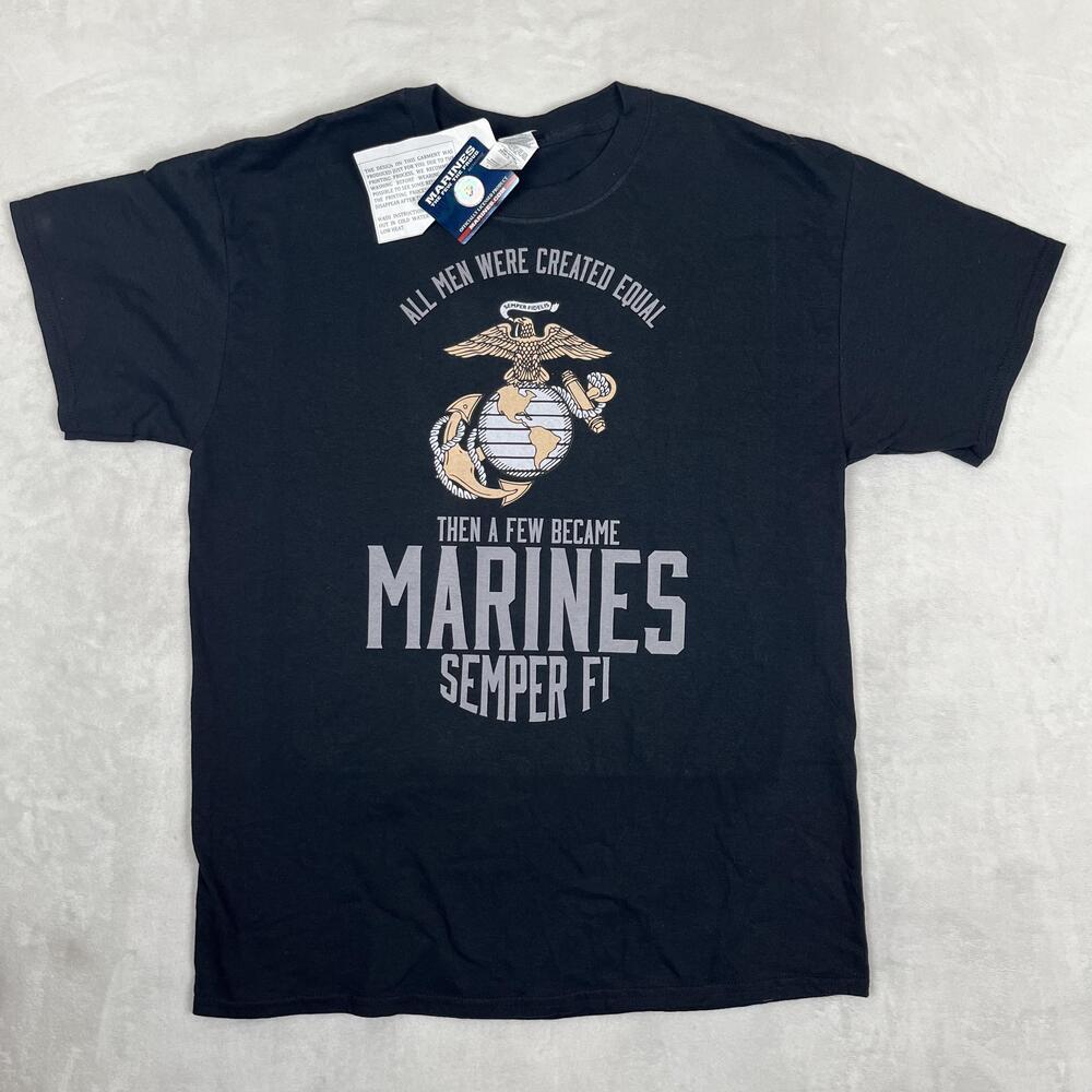 Marines T-Shirt Mens Large Black Semper Fi All Men Created Equal Graphic USMC